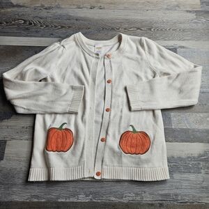 Gymboree Cardigan Sweater Girl's 8 White Pumpkin Buttons Applique